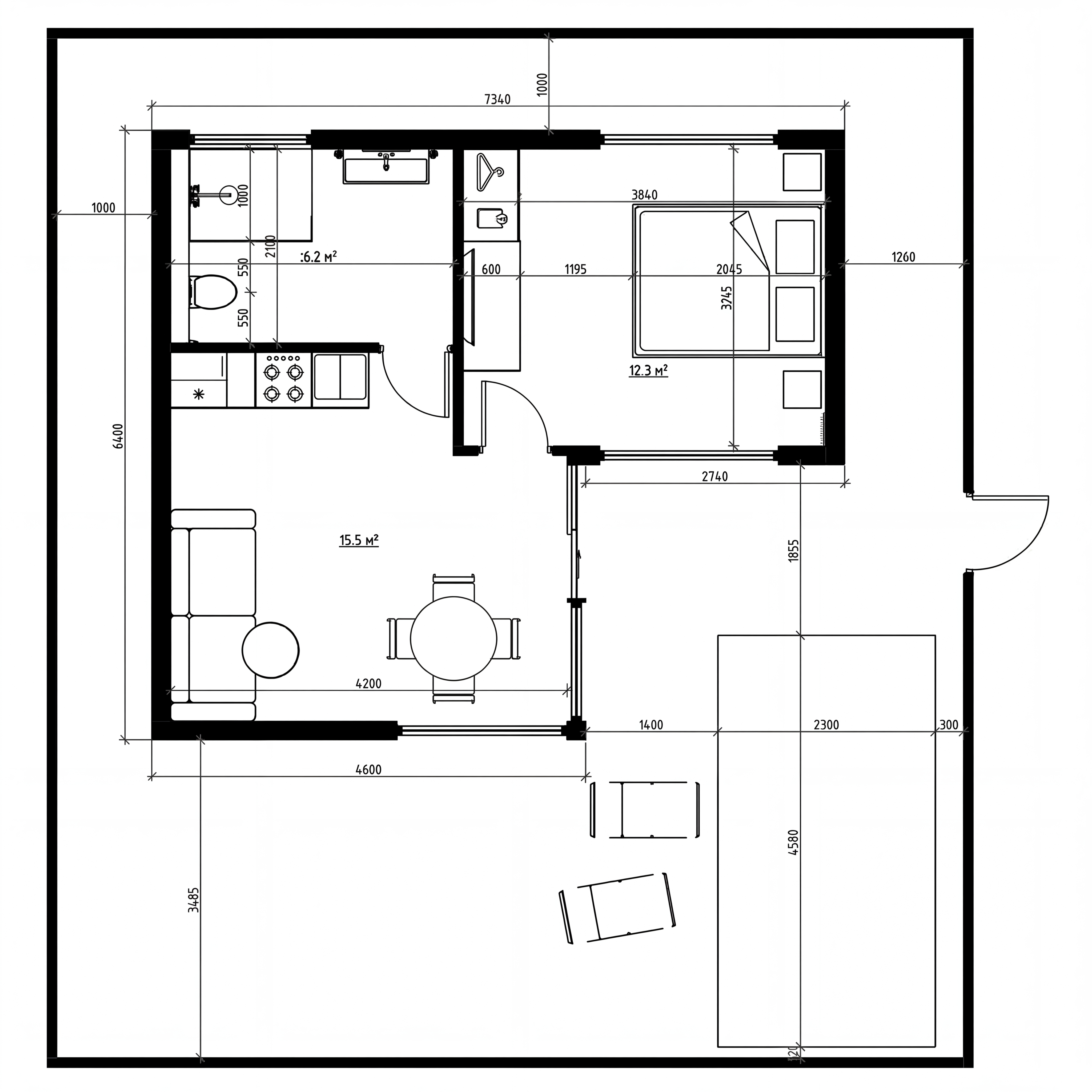 Floor plan — 1-bedroom 40m² villa