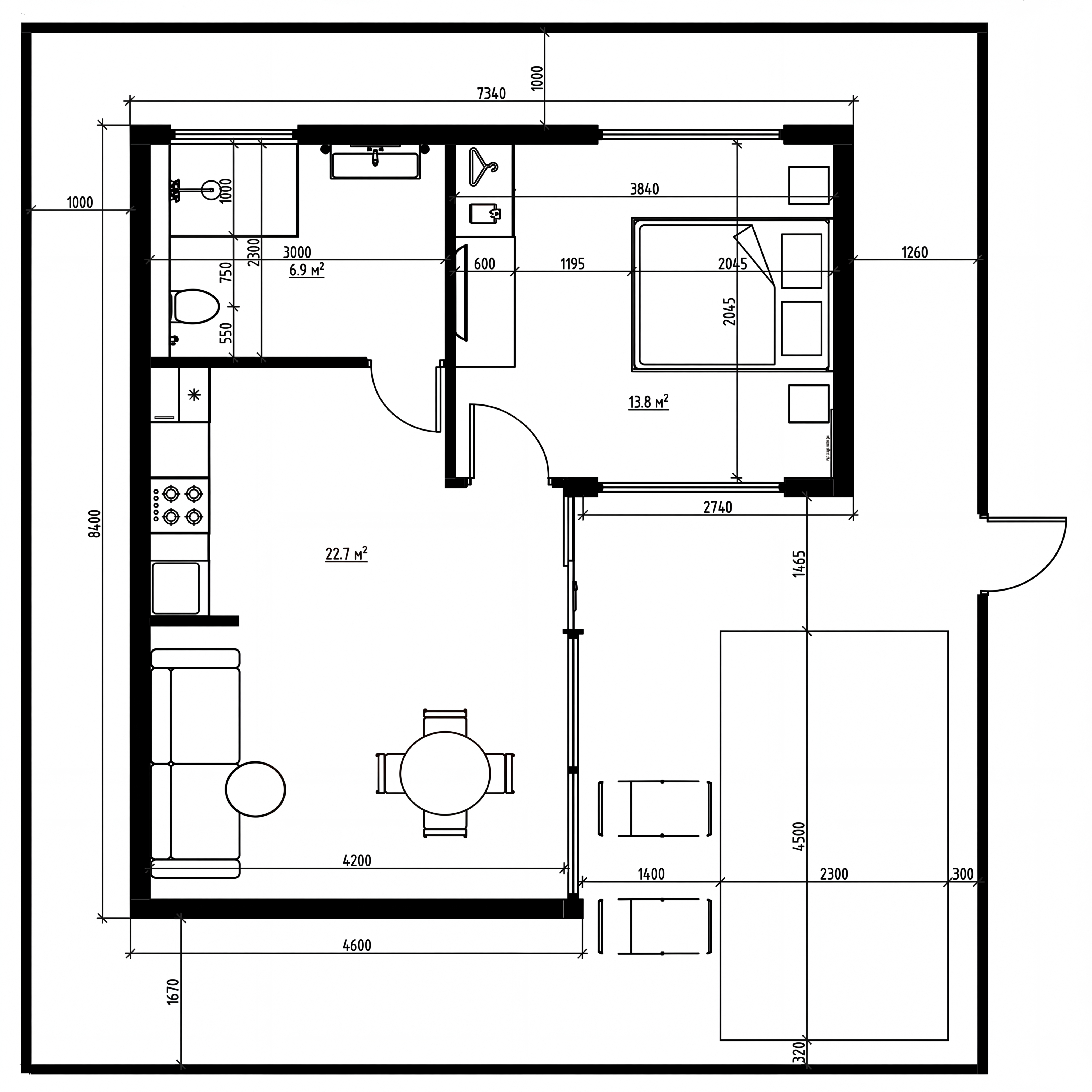 1-Bedroom 50m² villa floor plan