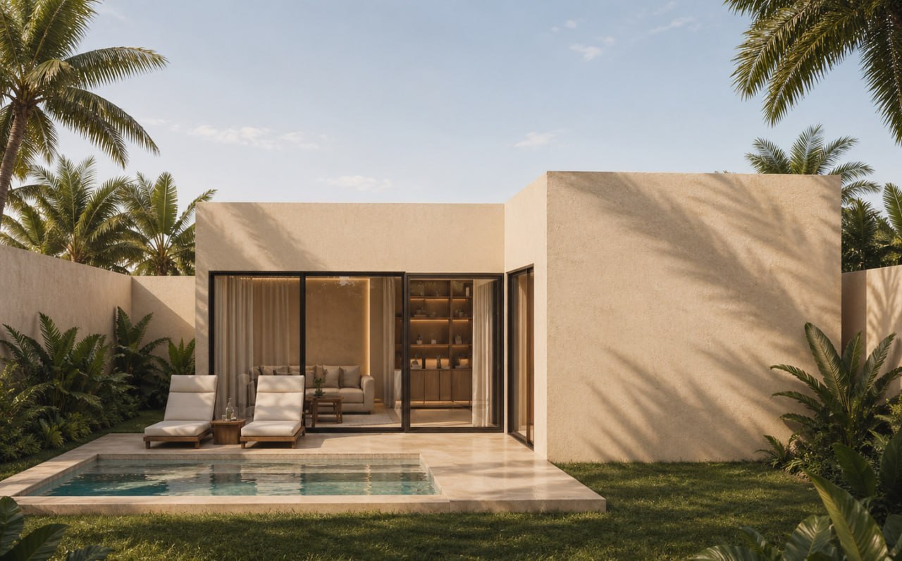 1-bedroom 50m² villa exterior — pool view